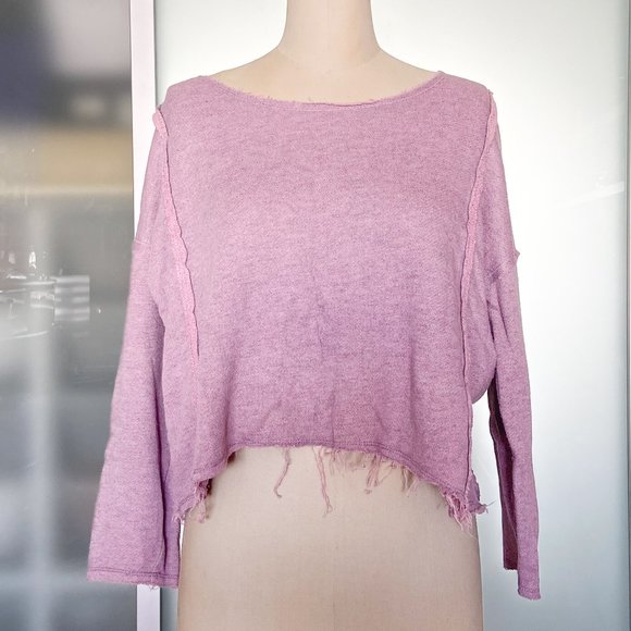 Free People Mauve cropped sweatshirt with crochet back size S - Picture 1 of 13